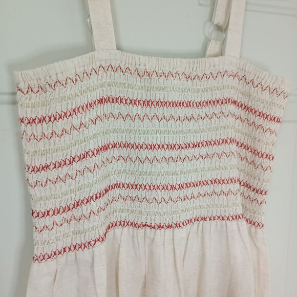 Magic Dress Womens Sleeveless Smocked  M Cotton/Linen Blend Beige & Red - Picture 5 of 10